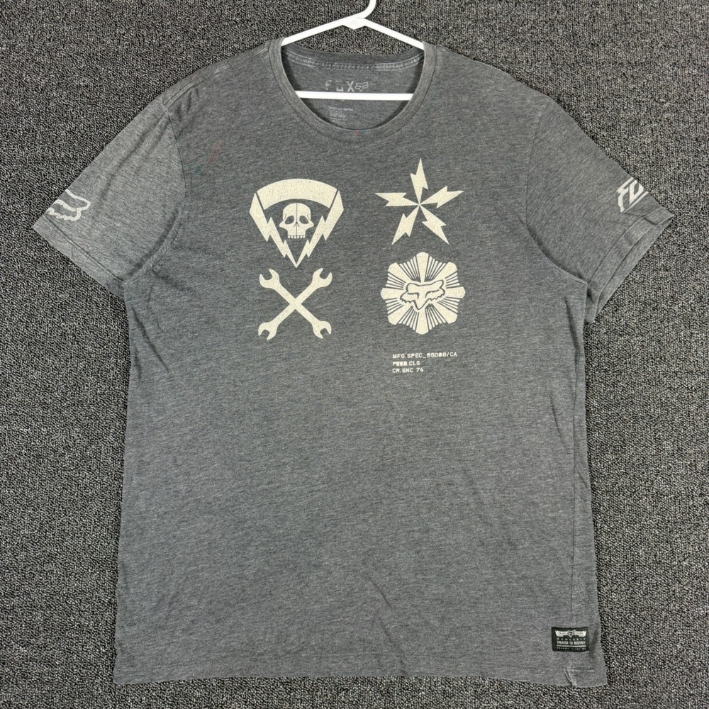 Fox Racing Created to Destroy Graphic T-Shirt Men's L Gray Crew Neck Motocross